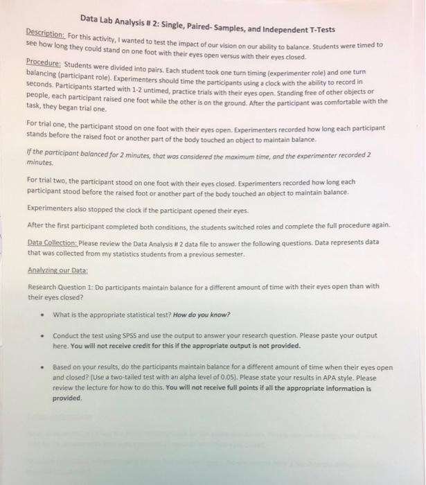  Data Lab Analysis # 2: Single, Paired- Samples, and Independent T-Tests