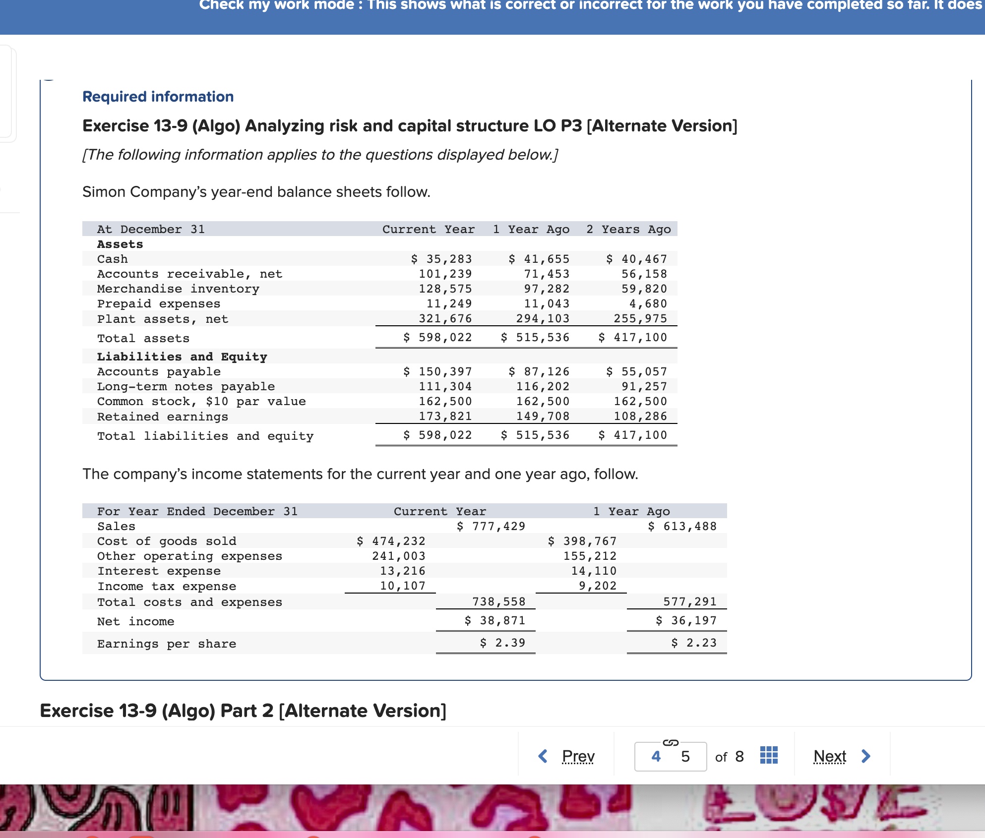 Required information Exercise 13-9 (Algo) Analyzing risk and capital structure LO