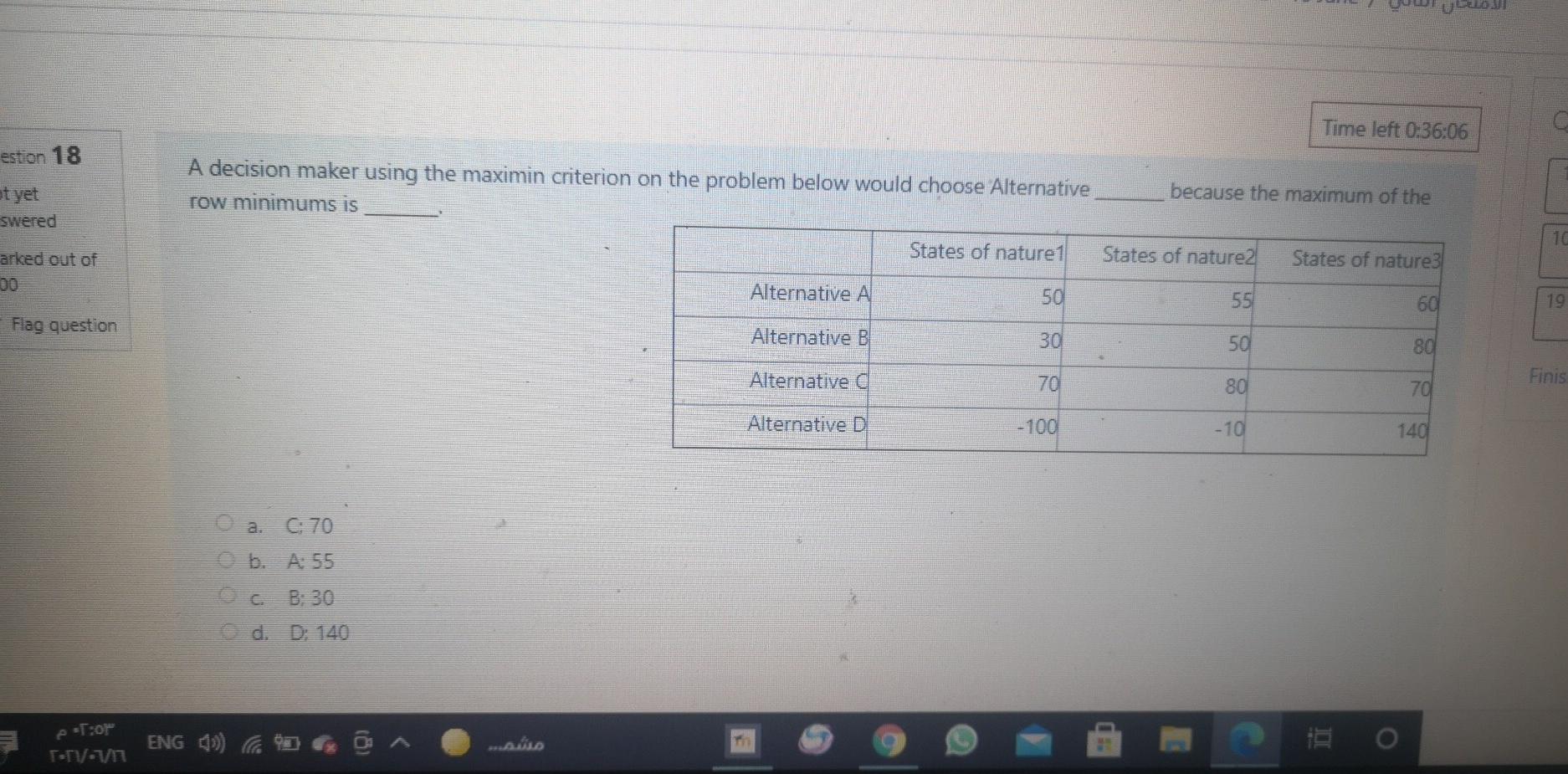  Time left 0:36:06 estion 18 styet A decision maker using the