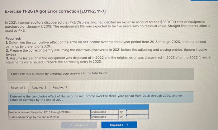 please complete all required parts Exercise 11-26 (Algo) Error correction (LO11-2, 11-7)