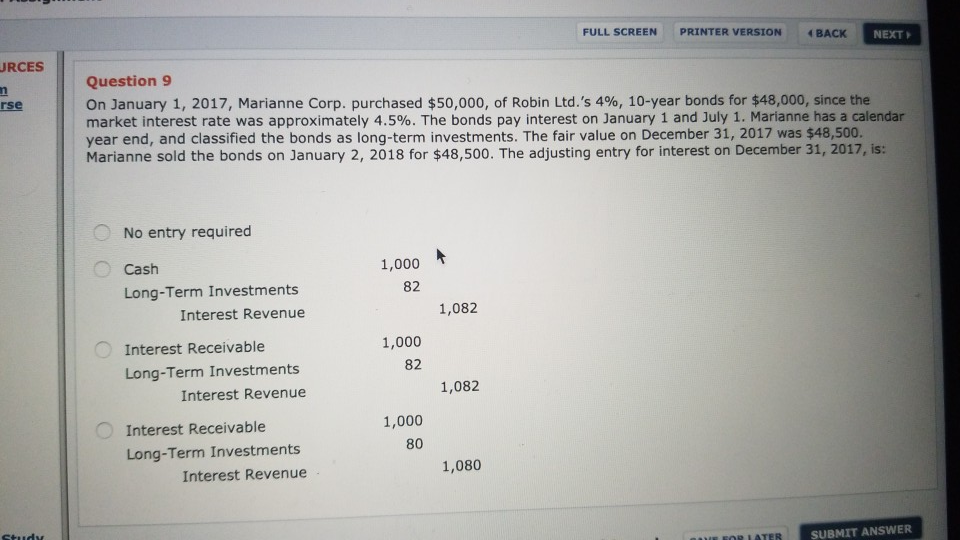 FULL SCREEN PRINTER VERSION BACK NEXT JRCES rse Question 9 On