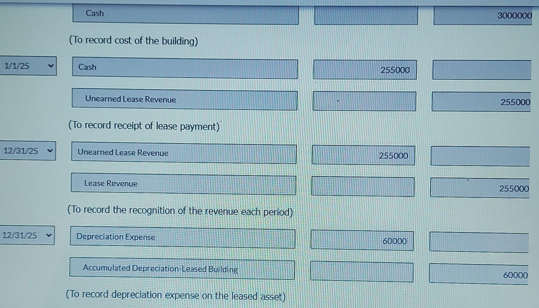 a building to Blossom Inc. The relevant information related to the lease