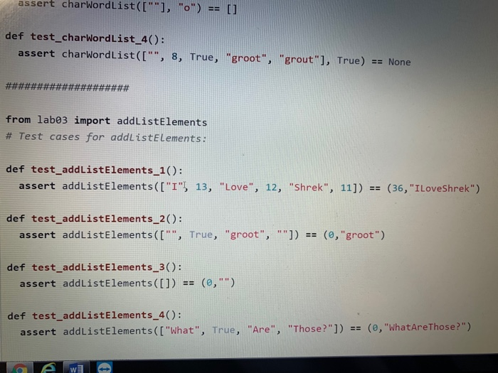 of second picture def addListElements(alist): -write a funciton that takes in a