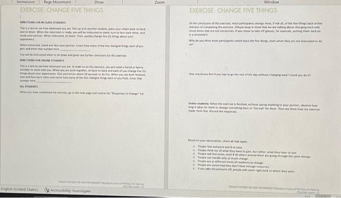  Immersive Page Movement Show EXERCISE: CHANGE FIVE THINGS DIRECTIONS FOR IN-CLASS