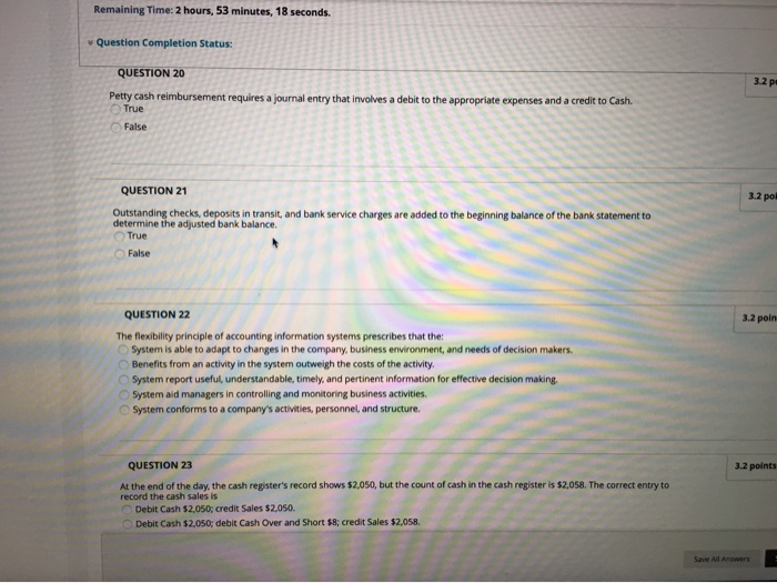  Remaining Time: 2 hours, 53 minutes, 18 seconds. Question Completion Status: