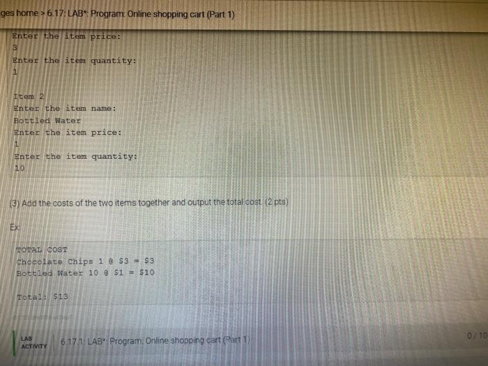 submit: - ItemToPurchaseh-Class declaration - ItemtoPurchasecpp-Class definition - main cpp-main0 function Build