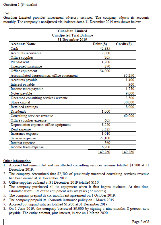 with clear steps thank you! Question 1 (34 marks) Part I Guardian
