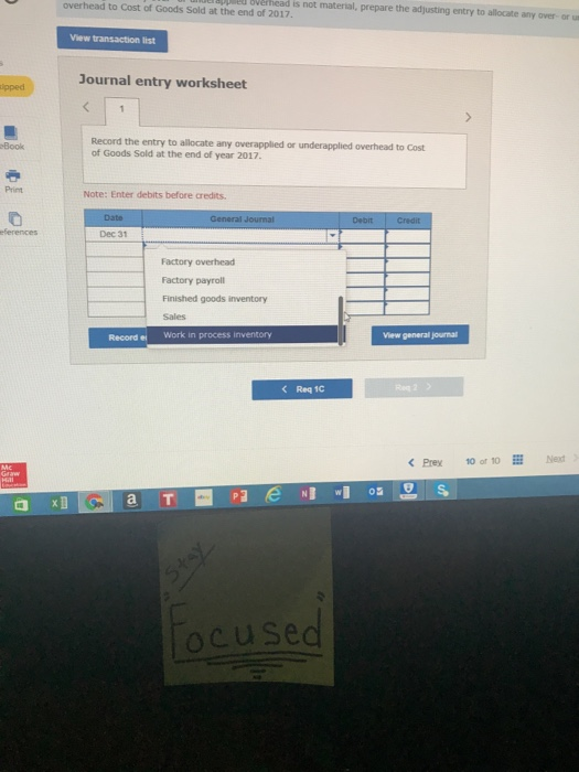 Homework 10 Total estinated overhead costs 1,448,086 -At the end of 2017,