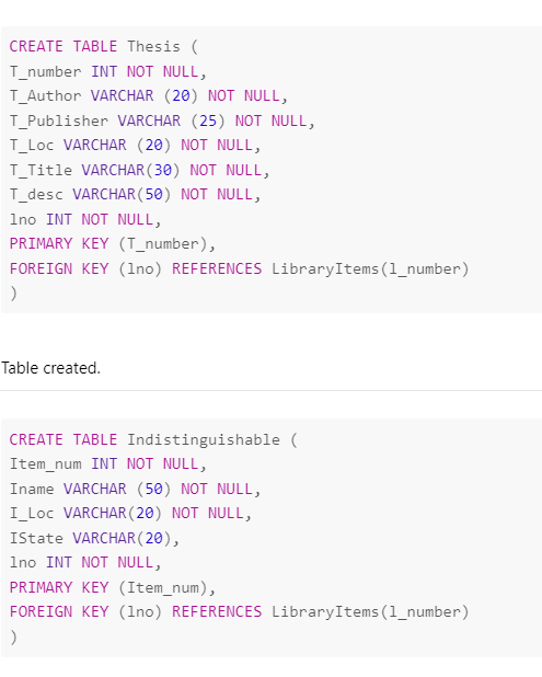 INSERT THE VALUES IN THESE TABLES CREATE TABLE Thesis ( T_number INT