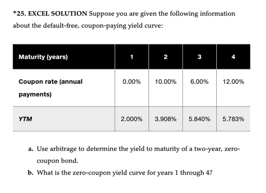  *25. EXCEL SOLUTION Suppose you are given the following information about
