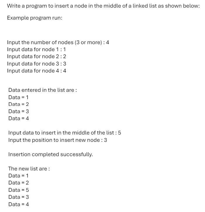  Write a java program to insert a node in the middle
