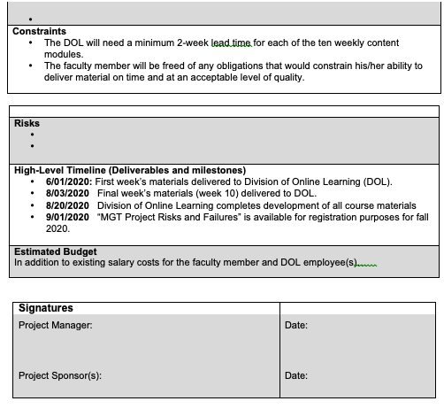 member at a College. A business case has been approved for the