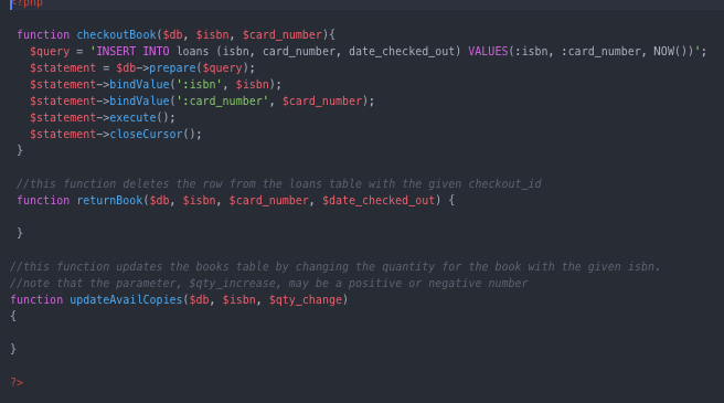 your computer with the name yourLastName_library. Open the library.sql file from Pilot