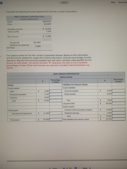  Seved Help Save & EX Consider the following income statement for