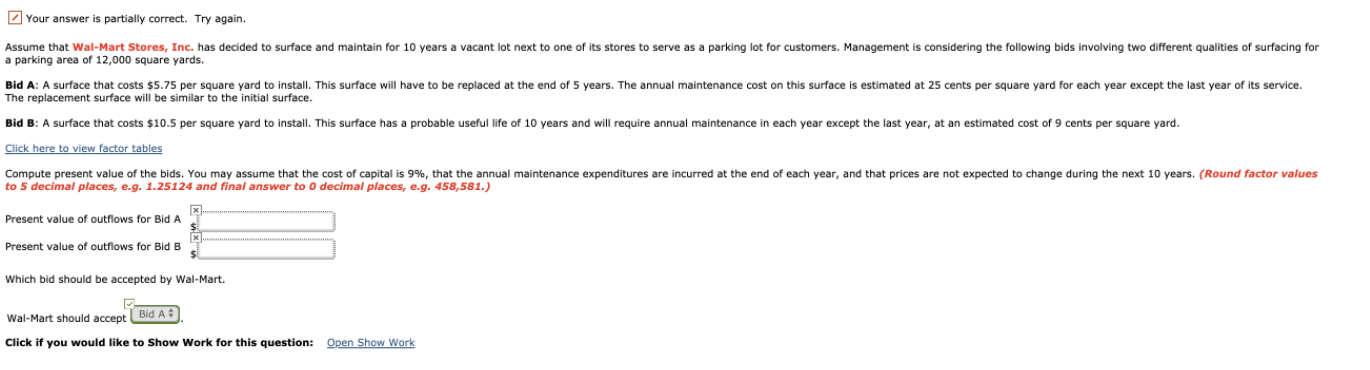 Your answer is partially correct. Try again. Assume that Wal-Mart Stores,