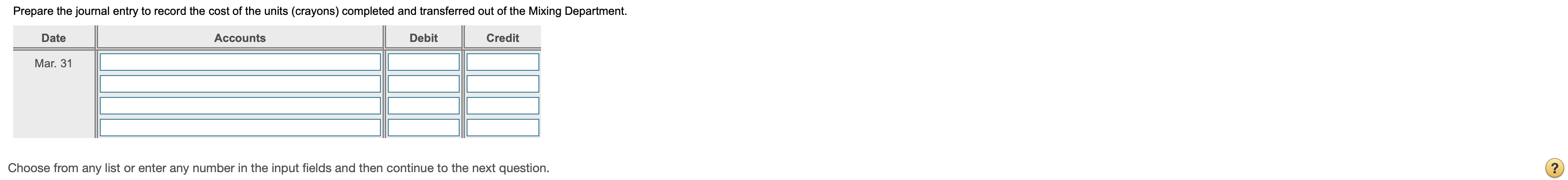 At March 31, before recording the transfer of crets from the Mixing