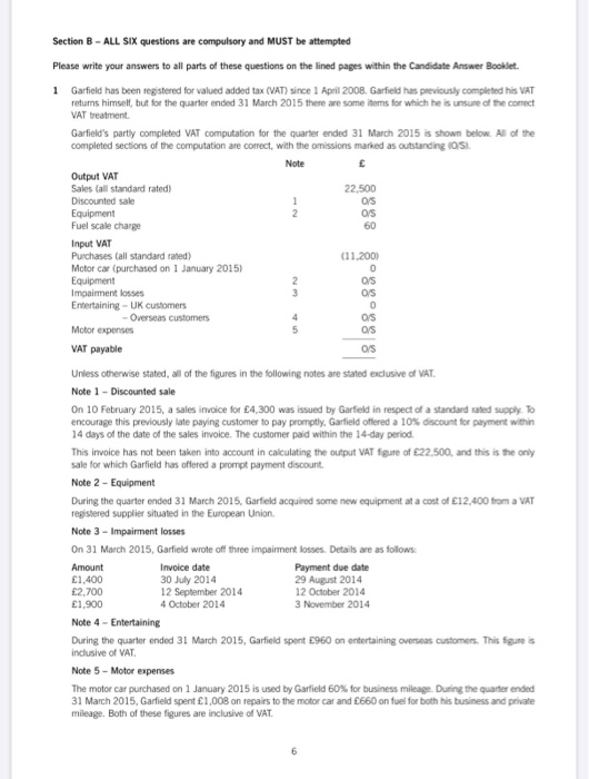  Section B - ALL SIX questions are compulsory and MUST be