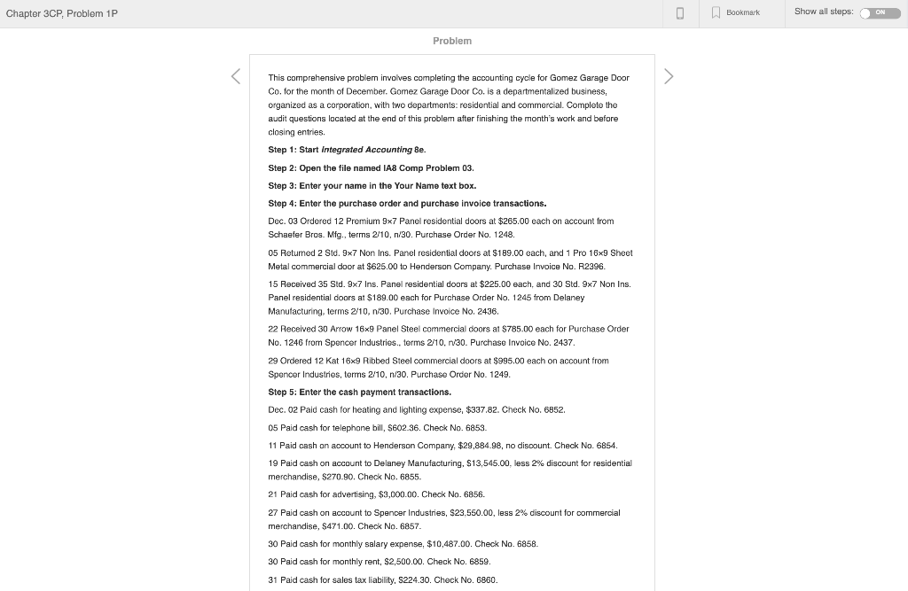 This problem is from the Integrated Accounting for windows 8e. This is
