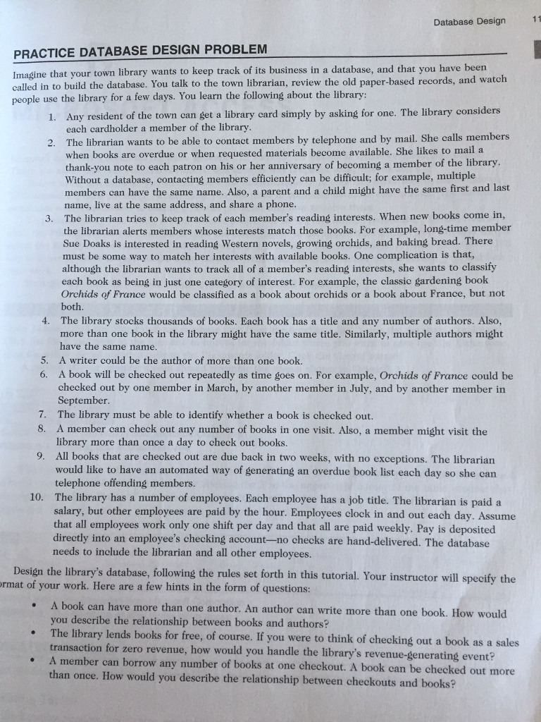  Design an ERD using the information below. Database Design PRACTICE DATABASE