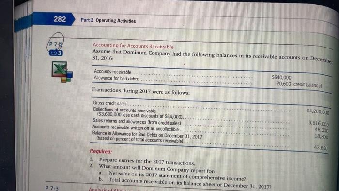 7-2 282 Part 2 Operating Activities ( P 7-2 LO3 Accounting for