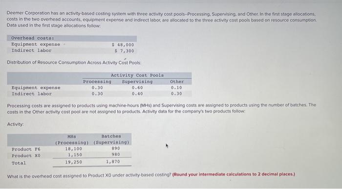  Deemer Corporation has an activity based costing system with three activity