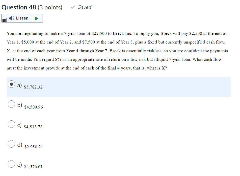 1. 2. Question 48 (3 points) Saved 1) Listen You are negotiating