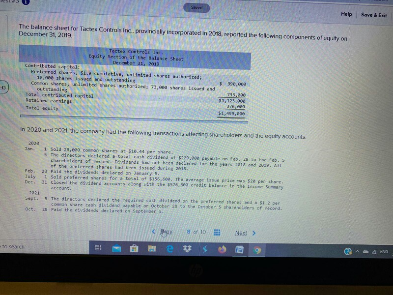  Saved Help Save & Exit The balance sheet for Tactex Controls
