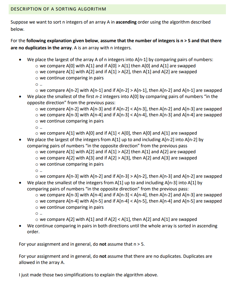 program in c++~ DESCRIPTION OF A SORTING ALGORITHM Suppose we want to