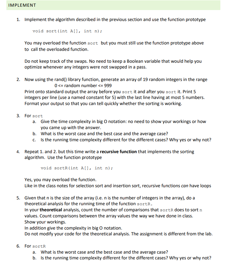 sort n integers of an array A in ascending order using the