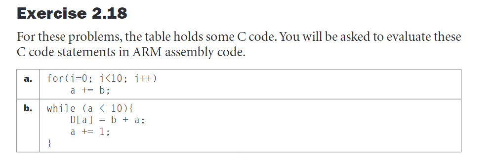  Exercise 2.18 For these problems, the table holds some C code.