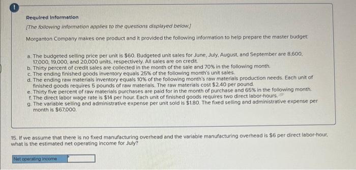 Required Information [The following information applies to the questions displayed below] Morganton