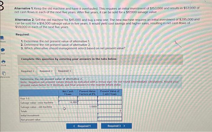  Alternative 1: Keep the old machine and have it overhauled. This