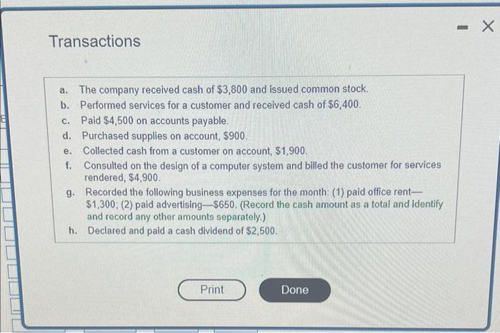  please help me quick, due very soon! Transactions a. The company