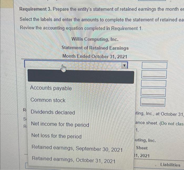 Septemiter 30,2025 foancial posidon) Review the aconuriting equiction complated in Requiument 1