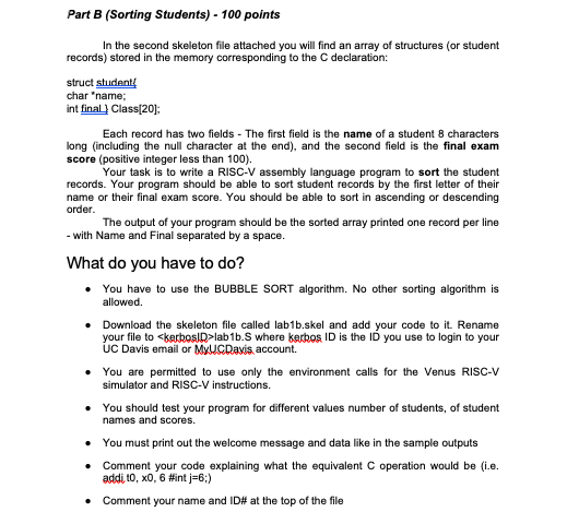  Part B (Sorting Students) - 100 points In the second skeleton