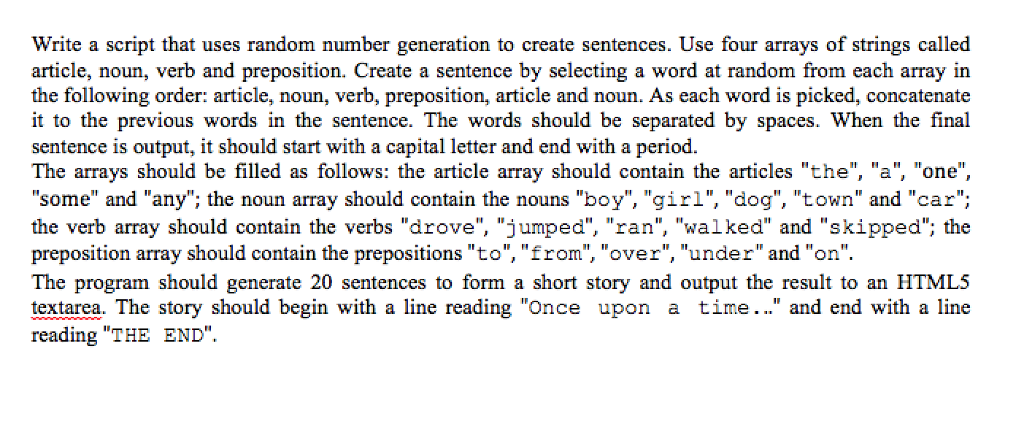  Write a script that uses random number generation to create sentences.