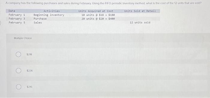  Muitiple Choice $218 $236 5216