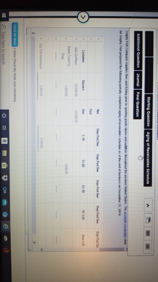 Starting Question Aging of Receivables Schedule Additional Question Journal Final Question