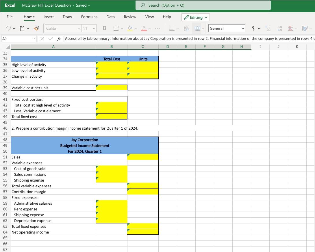 contribution income statements for internal planning. Excel McGraw Hill Excel Question -