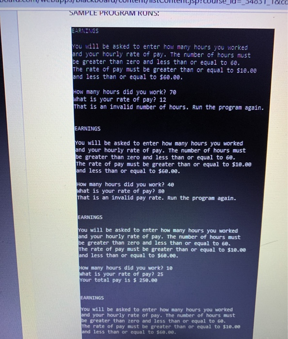 to 0 or greater than 60. a message should appear, saying that