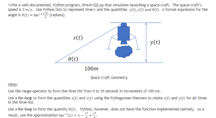rate of 1m/s. Use Python lists to represent time t and the