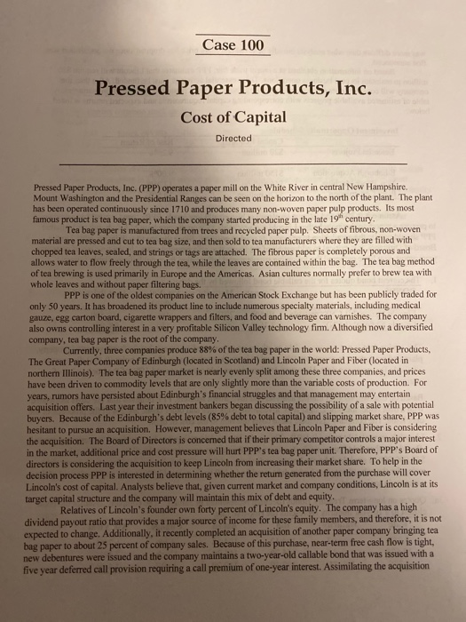  please answer the 4 questions on the last page. Case 100