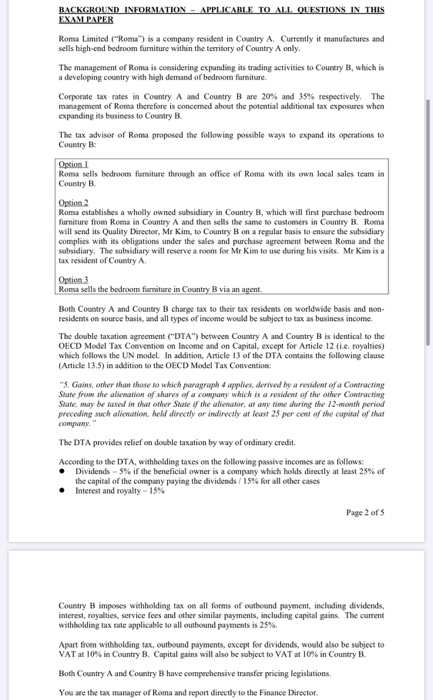  this is about taxation BACKGROUND INFORMATION - APPLICABLE TO ALL QUESTIONS