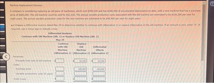  Machine Replacement Decision A company is considering replaoing an old piece