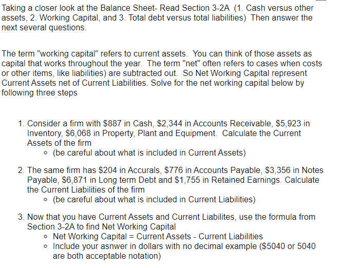  Taking a closer look at the Balance Sheet- Read Section 3-2A