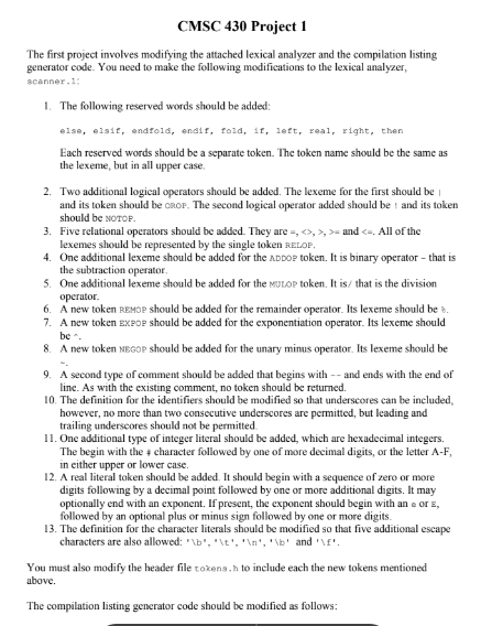  CMSC 430 Project 1 The first project involves modifying the attached