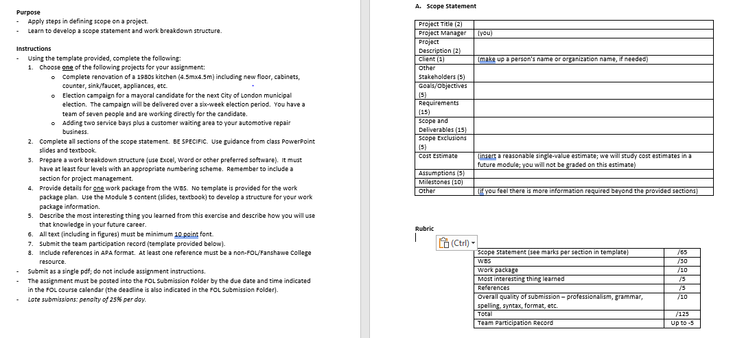  Purpose A. Scope statement - Apply steps in defining scope on