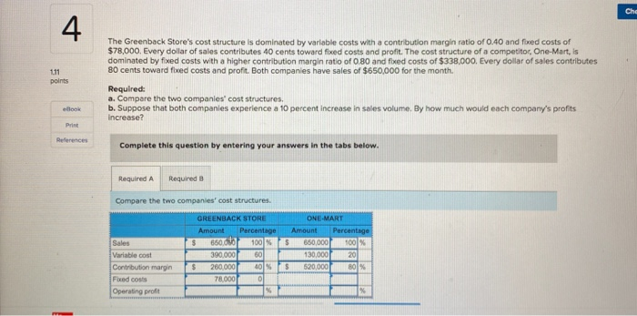  Che 4 111 points The Greenback Store's cost structure is dominated