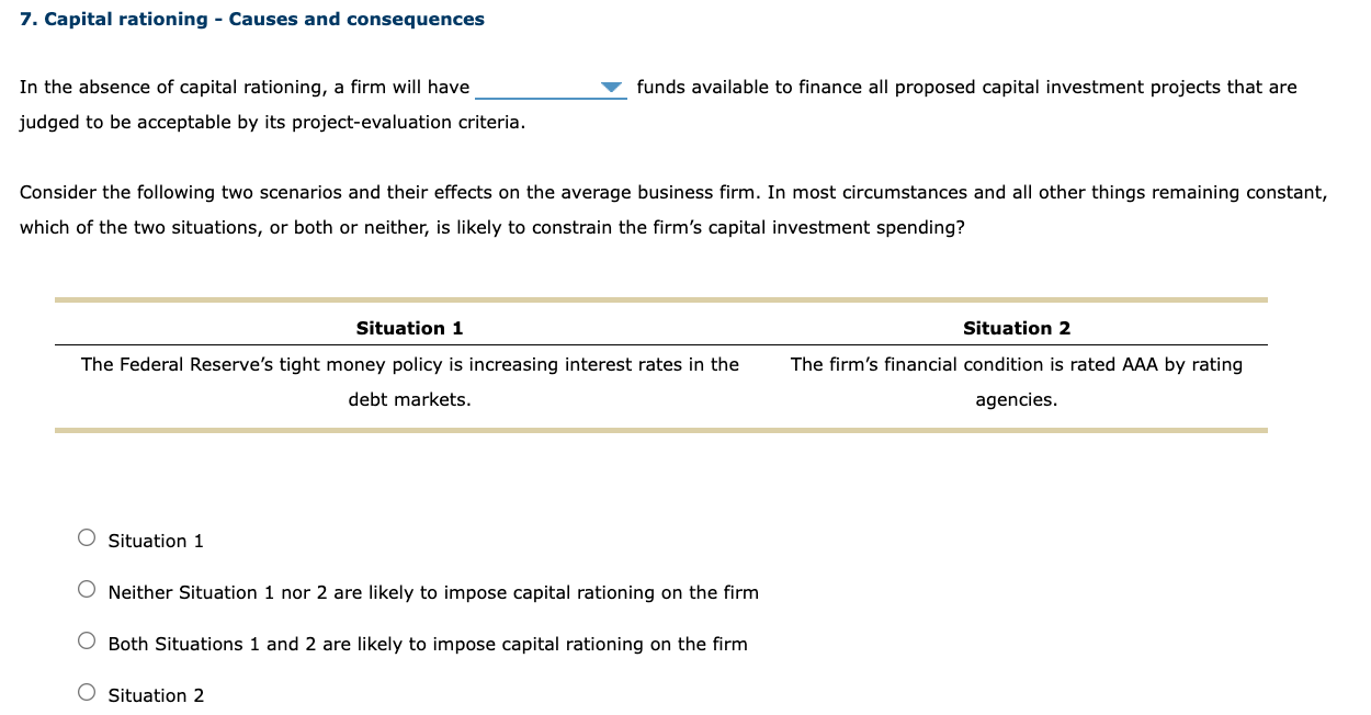 7. Capital rationing - Causes and consequences In the absence of