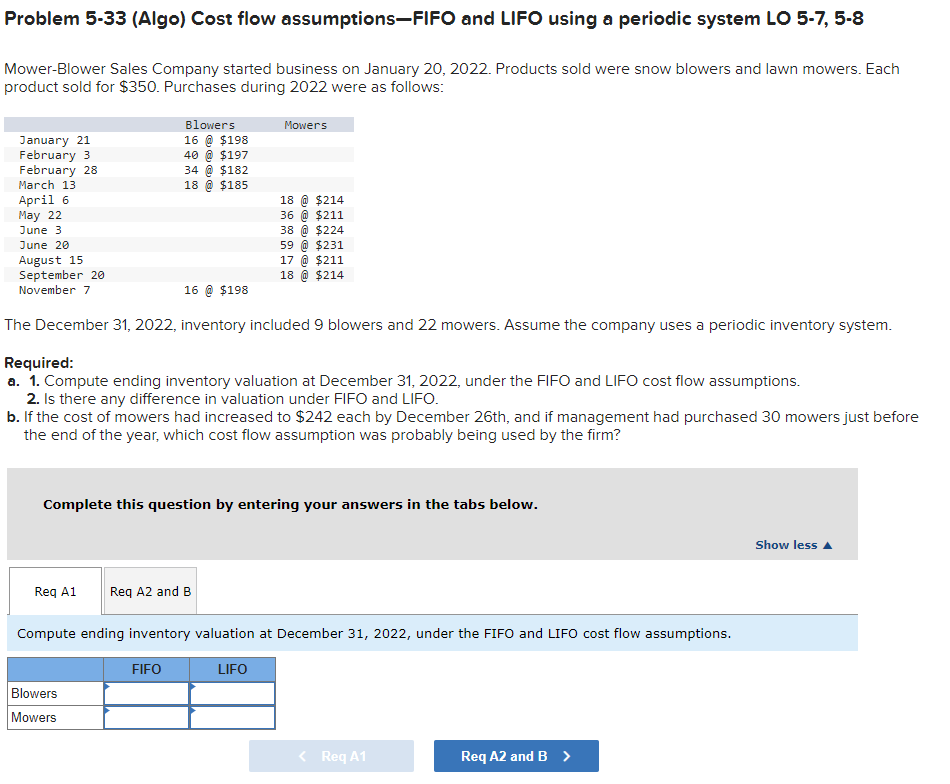 Problem 533 (Algo) Cost flow assumptions-FIFO and LIFO using a periodic